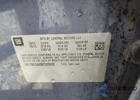 2013 Chevrolet Malibu 1Ls from USA, damaged, VIN 1G11B5SA8DF303900